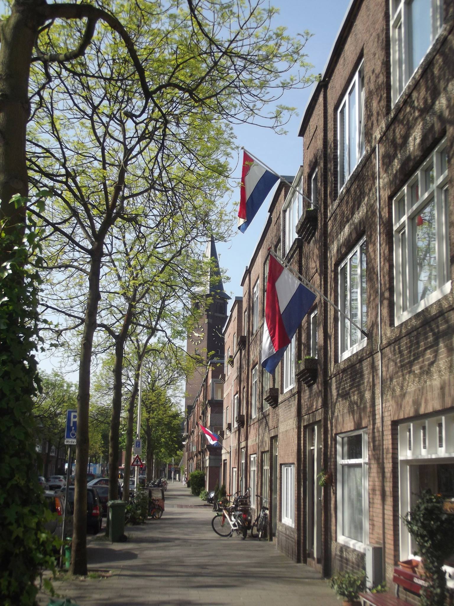 Dutch Flags flying in the street on Liberation Day, May 5.